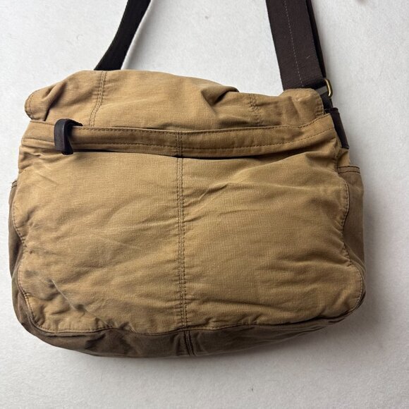 Fossil Messenger Bag Cloth Canvas Leather Accent Brown Crossbody duffle manpurse - Picture 6 of 9